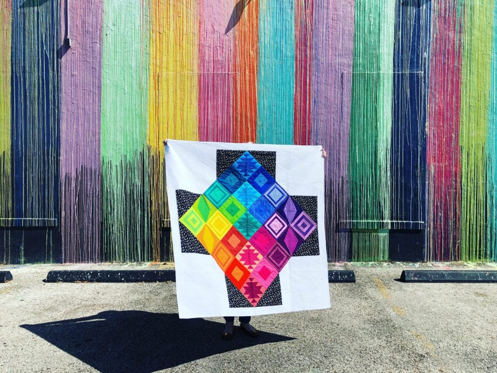 Rainbow Triangles BOM, modern triangles quilt, by Rebecca Bryan