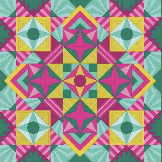 Sparkler Block of the Month quilt center medallion using Block 1 from Make Modern Triangles book by Rebecca Bryan.