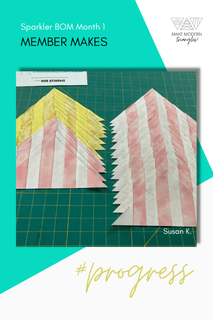 Striped triangles in gold, yellow, pink and white color palette.  