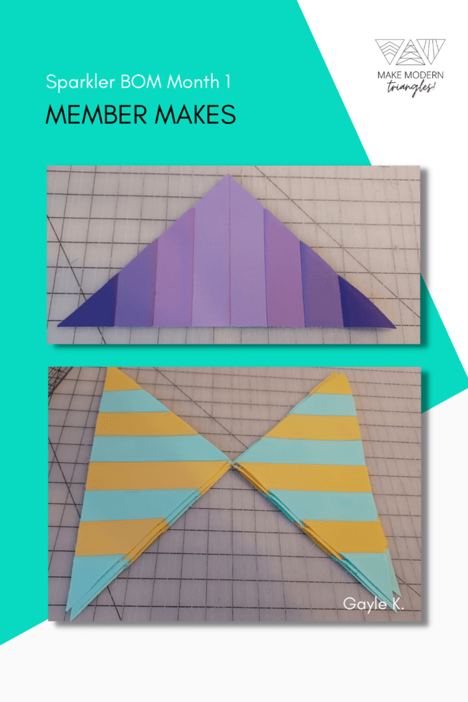 Striped triangles in purple, gold and teal color palette.