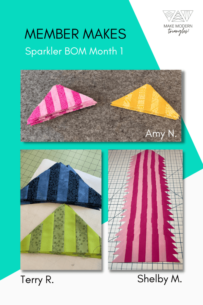 Striped triangles in blue, magenta, yellow, gold and pink color palettes.