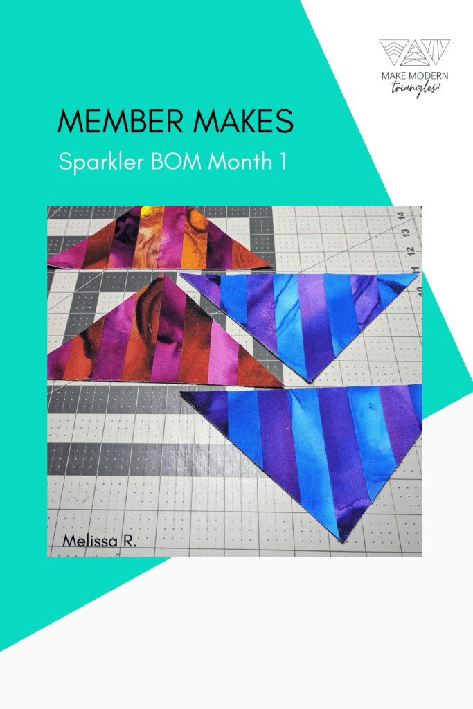 Bold colorful triangle blocks show Sparkler BOM Month 1 triangle blocks