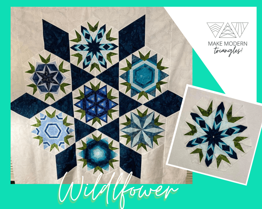 Photo of WIldflower BOM quilt made by Lynn K., our Make Modern Triangles featured member spotlight. 