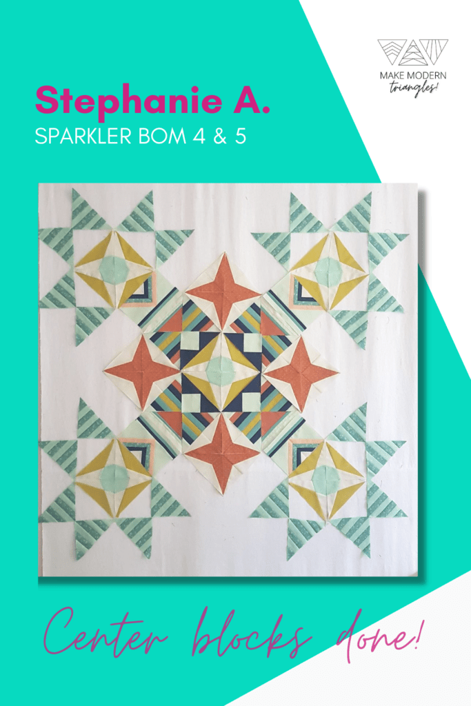 Sparkler BOM month 4 blocks sewn together to form the center medallion.