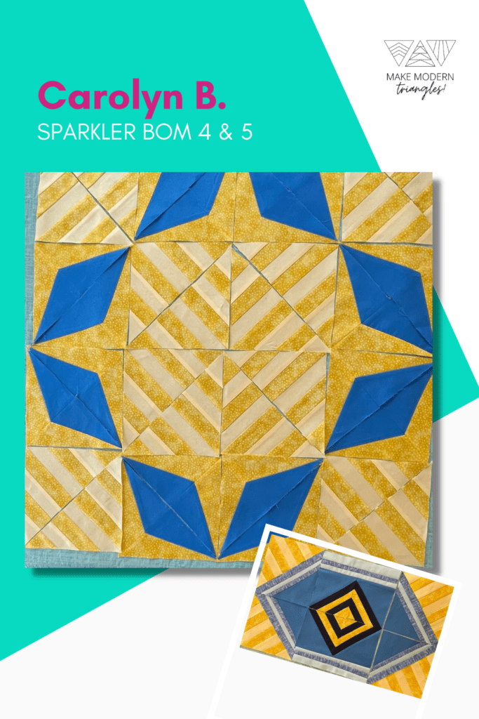 Sparkler BOM month 4 blocks assembled in the center medallion by Make Modern Triangles member.