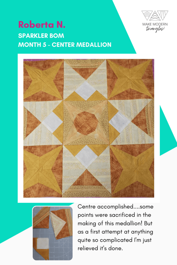 Sparkler BOM 5 center medallion in gold, tan and neutral fabrics.