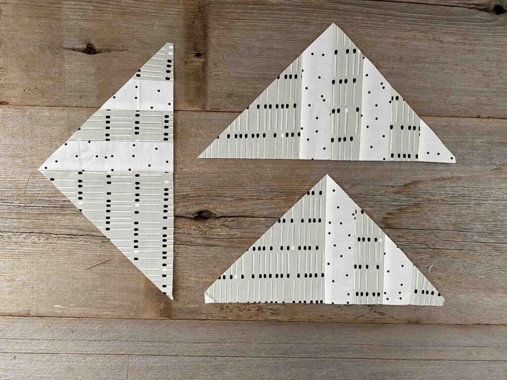 Block 15 from Modern Triangle Quilts book shown in neutral fabrics. 