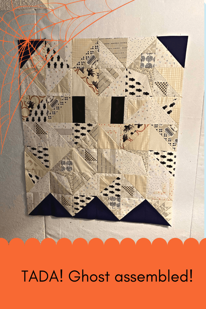 Photo shows how the ghost body is assembled on the quilt top.