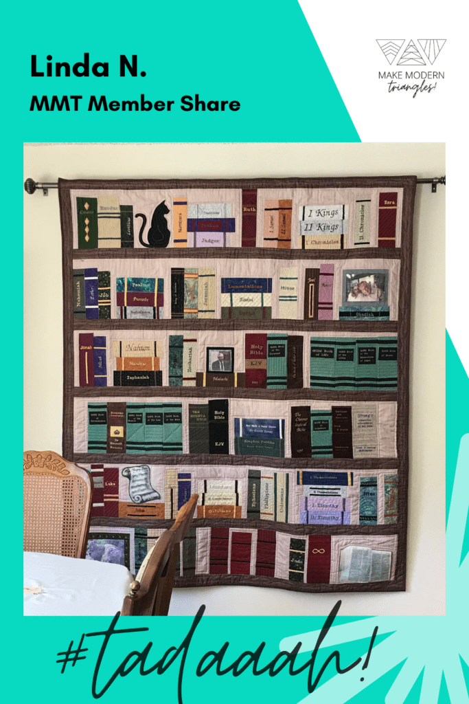 Traditional style bookcase quilt.