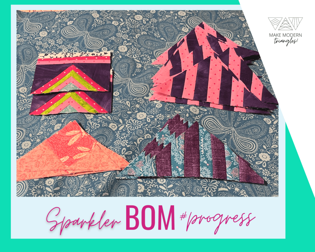 Samples of Sparkler BOM blocks made by Deann W., featured spotlight member of Make Modern Triangles.