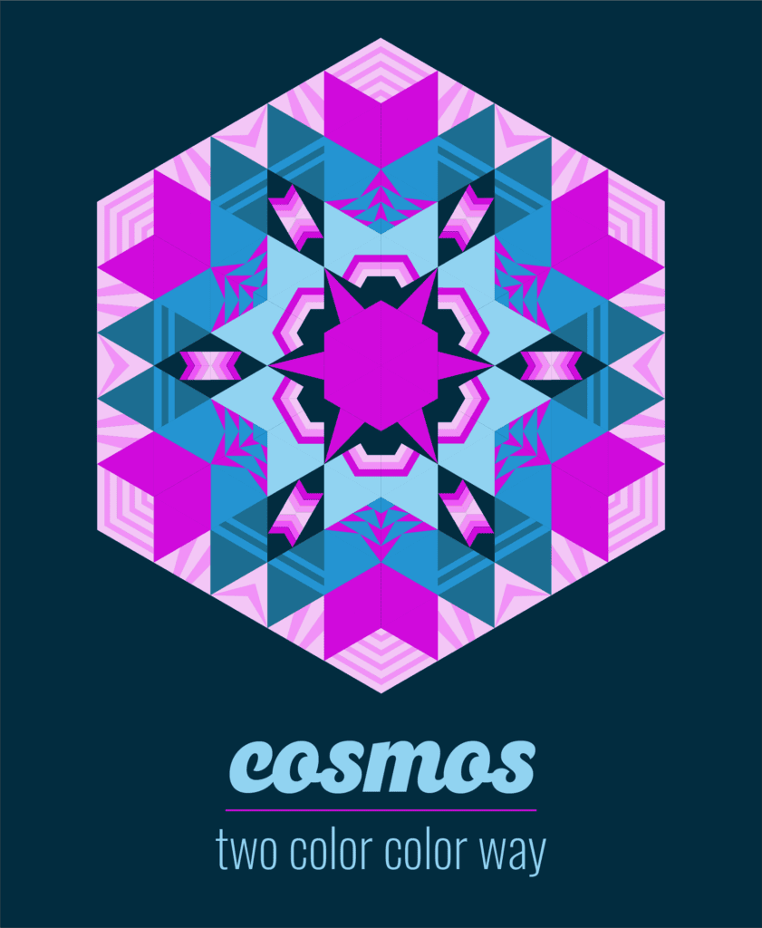 Cosmos BOM coloring page in a two-color palette: pink and gray blues.