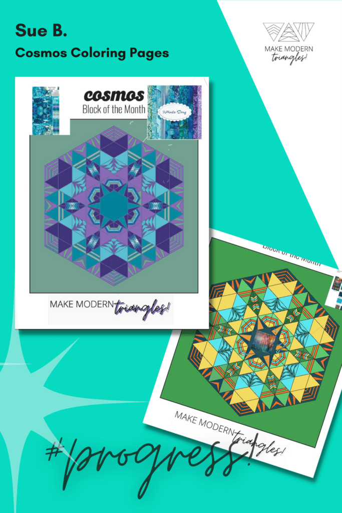 Cosmos BOM coloring pages completed in two colorways.