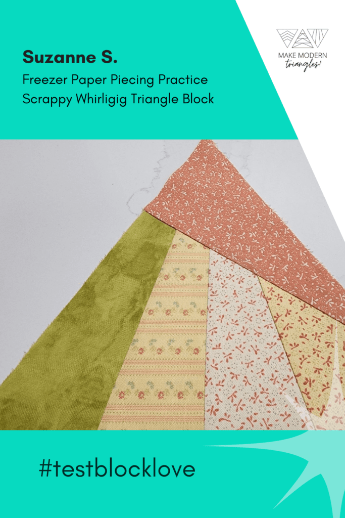 triangle block pattern 47 in orange, yellow and olive green fabrics