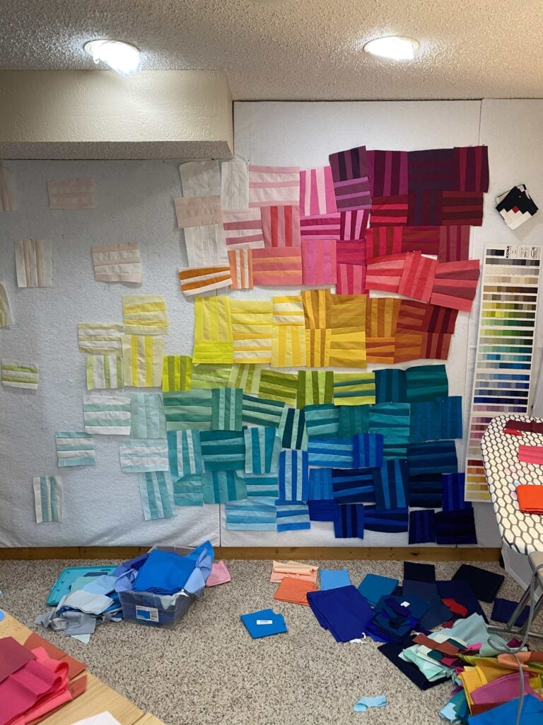 Photo shows a quilt in progress by Bryan House Quilts