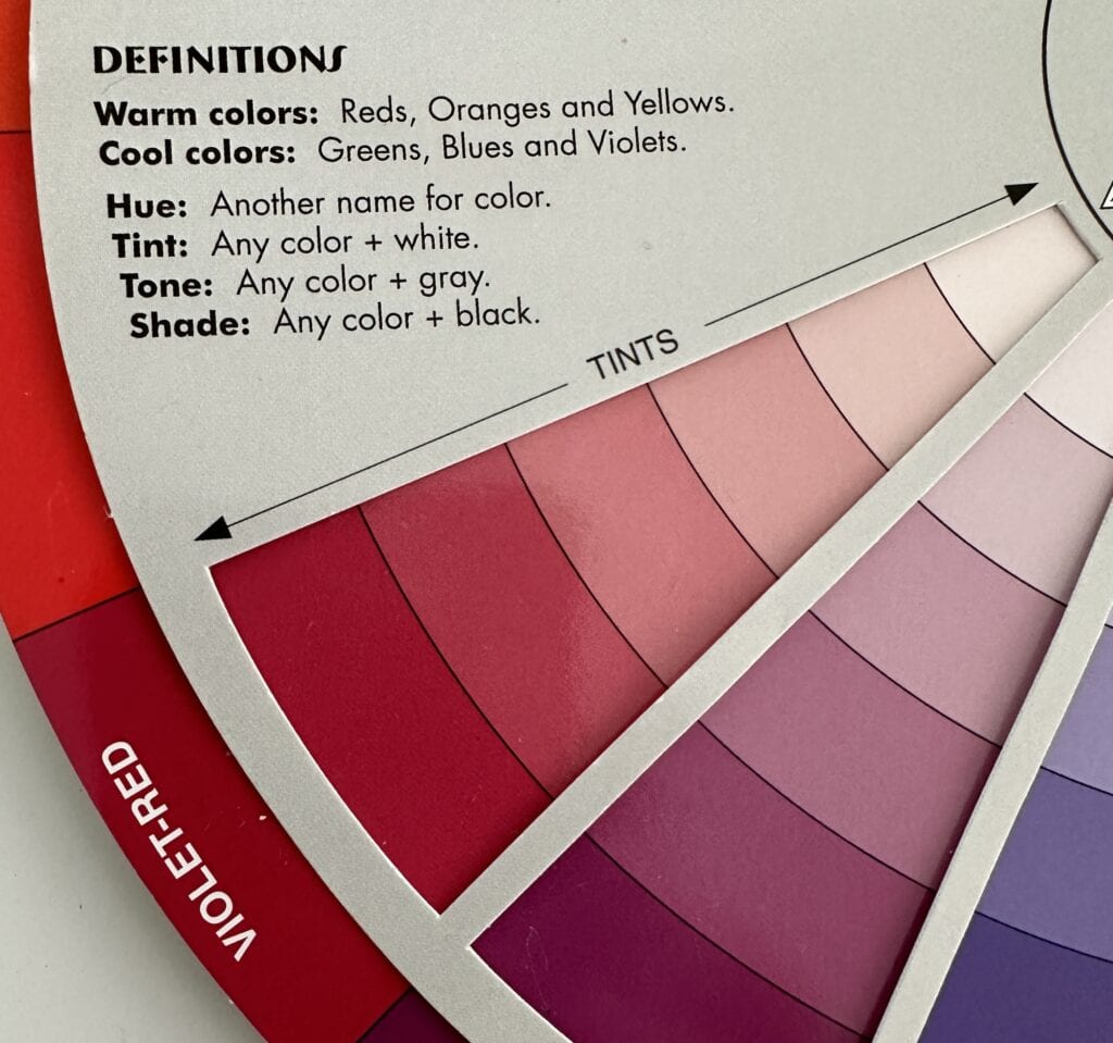 Violet-red Tints on a color wheel