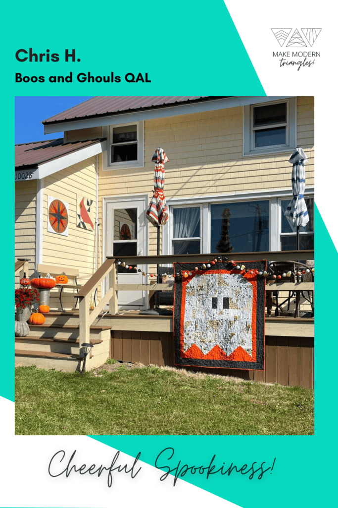 Member Cathy H. shares her Boos and Ghouls QAL finish hanging on her porch.