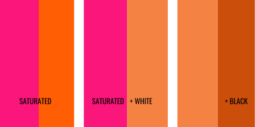 mixing bright orange and pink correctly in a color palette