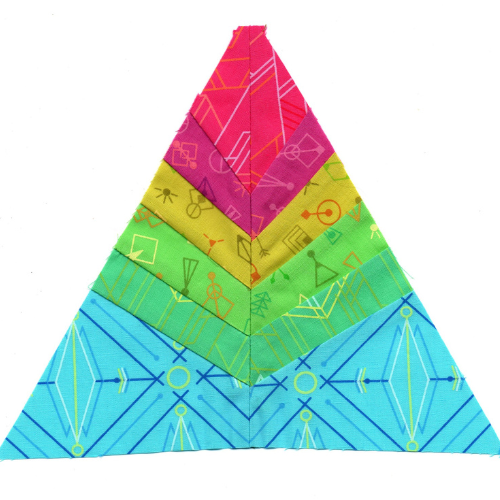 The hottest block on the block - Bright neon fabrics, red, magenta, chartreuse, lime green, green and teal modern triangle block, Starburst.