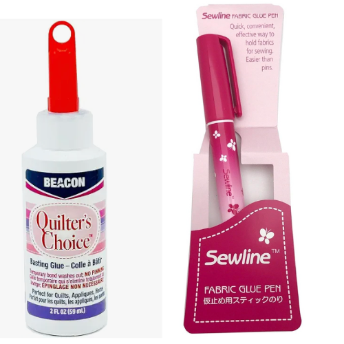 Quilter's Choice basting glue and Sewline fabric glue pen.