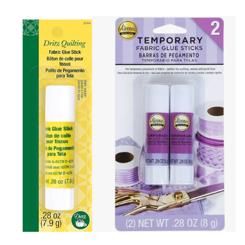 Dritz quilting glue stick and Aleene brand temporary fabric glue stick