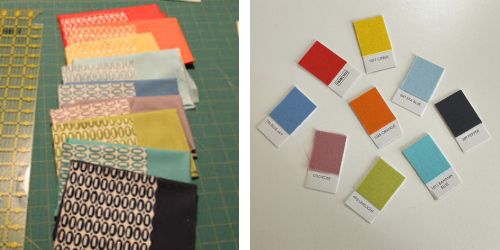 Solid fabrics chosen with Kona fabrics card swatches