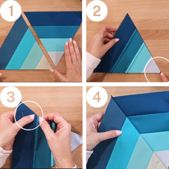 Show how to line up triangles to sew seam accurately