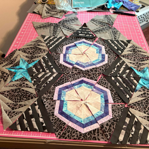 Animal print fabrics and pastel combo is making progress after many remakes.