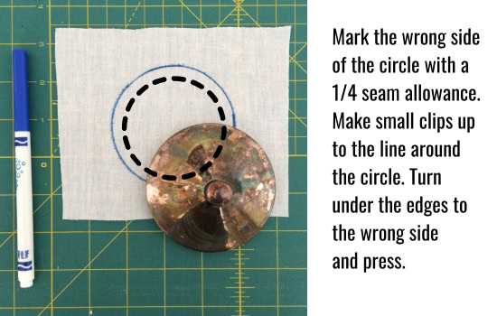 Mark the wrong side of the circle with a ¼ inch seam allowance.