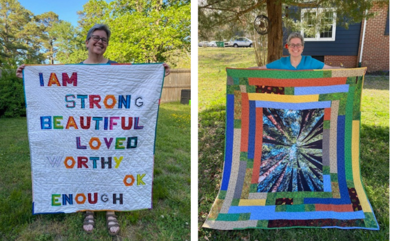 Modern abstract quilt and a Word quilt