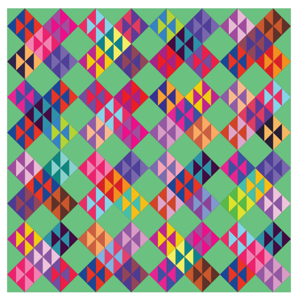 diagram of layout for Hello Houston quilt ltutorial with setting triangles, background squares and corner triangles
