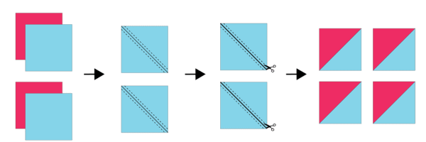 diagram how to make two at a time half square triangels HSTs