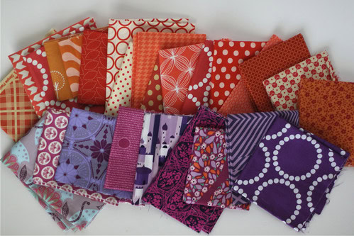 purple orange and pink fabric scraps